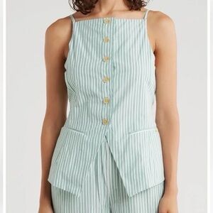 NWT Scotch & Soda Spaghetti Strap Vest/Waistcoat Top Green & White Stripe Size L